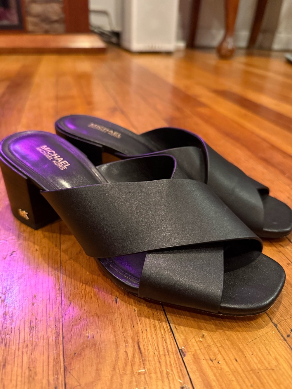 Michael Kors Black Crisscross Mule Sandals with Block Heel